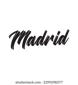 Beautiful hand written text typography design of Europe European city Madrid name logo with red heart suitable for tourism or visit promotion.