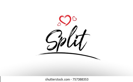 Beautiful hand written text typography design of europe european city split name logo with red heart suitable for tourism or visit promotion