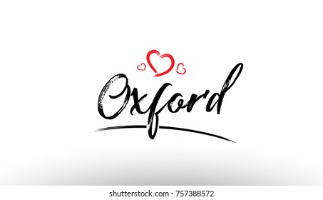 Beautiful hand written text typography design of europe european city oxford name logo with red heart suitable for tourism or visit promotion
