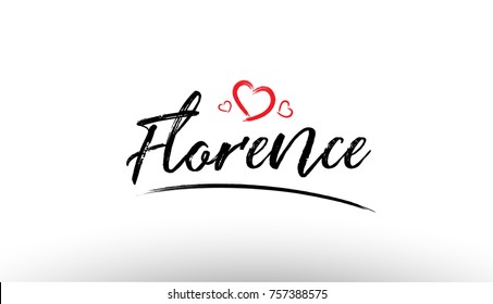 Beautiful hand written text typography design of europe european city florence name logo with red heart suitable for tourism or visit promotion
