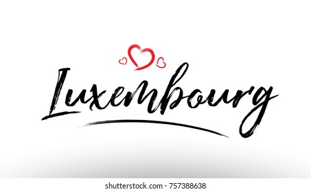 Beautiful hand written text typography design of europe european city luxembourg name logo with red heart suitable for tourism or visit promotion