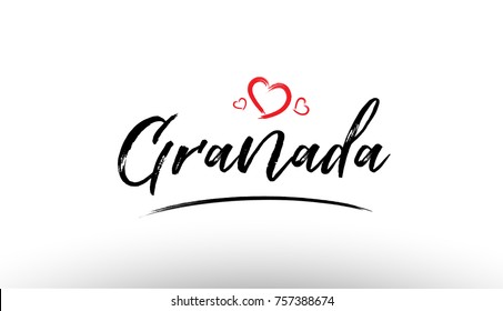 Beautiful hand written text typography design of europe european city granada name logo with red heart suitable for tourism or visit promotion