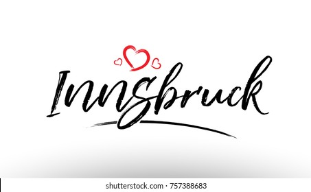 Beautiful hand written text typography design of europe european city innsbruck name logo with red heart suitable for tourism or visit promotion
