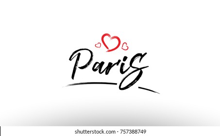 Beautiful hand written text typography design of europe european city paris name logo with red heart suitable for tourism or visit promotion