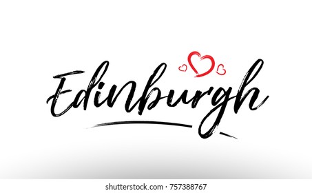 Beautiful hand written text typography design of europe european city edinburgh name logo with red heart suitable for tourism or visit promotion