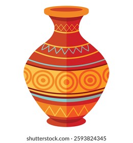 Beautiful Handcrafted Clay Vase with Design on White