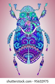 Beautiful hand-drawing colorful bug with pattern,vector illustration