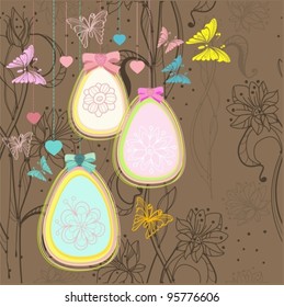 Beautiful hand-drawing colorful Easter card with eggs,vector illustration