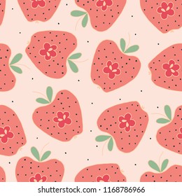 Beautiful hand-drawing seamless pattern with pink apples with leaves. Girly background. Use for textile print, fabric, web design, wallpaper, packging design, wrapping paper etc. Vector illustration.