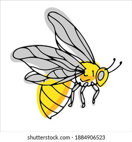 hermosa abeja dibujada a mano al estilo doodle. insectos amarillos y grises. miel de abeja natural. Ilustración vectorial aislada en fondo blanco.