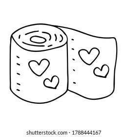 Beautiful hand-drawn black vector illustration of a roll of toilet paper isolated on a white background