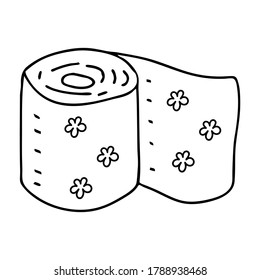 Hermosa ilustración de vector negro dibujada a mano de un rollo de papel higiénico aislado en un fondo blanco