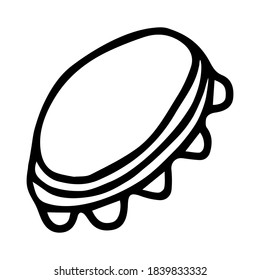 Schöne handgezeichnete schwarze Vektorgrafik eines Spielzeugtambourins einzeln auf weißem Hintergrund für das Farbbuch für Kinder. Musikinstrument