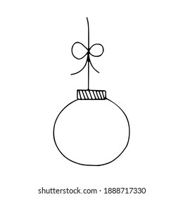 A Beautiful hand-drawn black vector illustration of one toy Christmas ball with texture isolated on a white background for coloring book for children