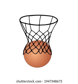 Beautiful hand-drawn black vector illustration of basketball game with an orange ball isolated on a white background