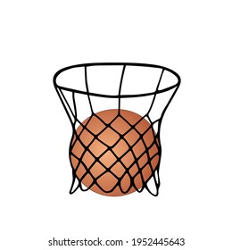 A Beautiful hand-drawn black vector illustration of basketball game with an orange ball isolated on a white background