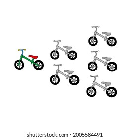 A Beautiful hand-drawn black vector illustration of a group of children cycles isolated on a white background