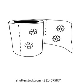 A Beautiful hand-drawn black vector illustration of a roll of toilet paper isolated on a white background