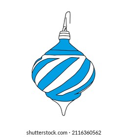 A Beautiful hand-drawn blue and white vector illustration of one toy Christmas ball isolated on a white background