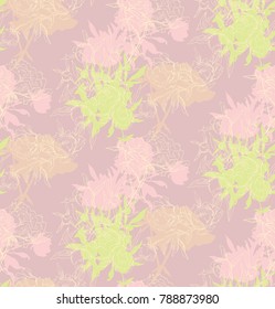 Beautiful hand-drawn bouquet of pink peonies. Vector illustration. Peony seamless pattern. Floral background. Endless pattern of flowers.