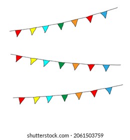 Beautiful hand-drawn colored vector illustration of a group of flags isolated on a white background