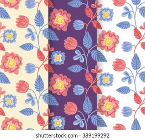 Beautiful hand-drawn colorful flowers' pattern