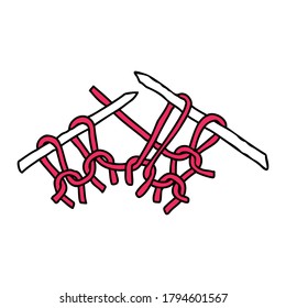 Beautiful hand-drawn fashion vector illustration of a lady's hobby knitting for girls and women red pattern isolated on a white background
