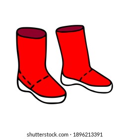 A Beautiful hand-drawn fashion vector illustration of a red lady's boots for girls isolated on a white background