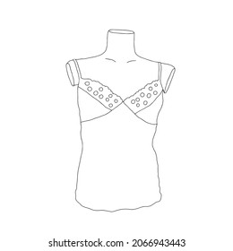 Beautiful hand-drawn fashion vector illustration of a top for women on a dummy isolated on a white background