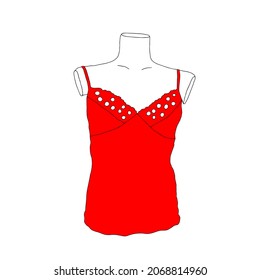 A Beautiful hand-drawn fashion vector illustration of a red top for women on a dummy isolated on a white background