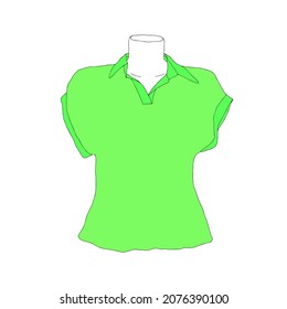 A Beautiful hand-drawn fashion vector illustration of a lady's green shirt for girls and women on a dummy isolated on a white background