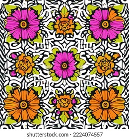 Beautiful hand-drawn flowers with bright and vivid colors