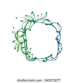 Beautiful hand-drawn frame with floral elements. Vector illustration
