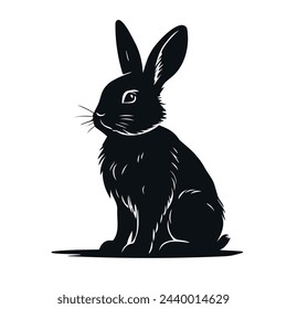 Beautiful hand-drawn gray vector illustration of funny bunny sitting on a white background for coloring book for children