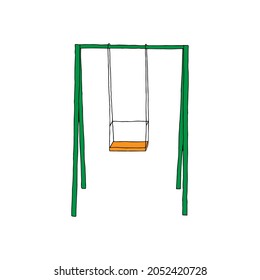 Beautiful hand-drawn green and orange vector illustration of a swing isolated on a white background