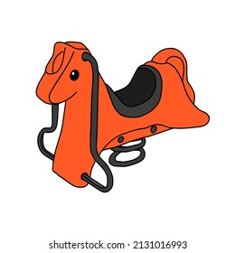 A Beautiful hand-drawn orange vector illustration of a plastic horse swing isolated on a white background