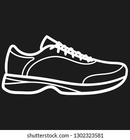 Beautiful hand-drawn outlined icon of a running sneaker in dark background