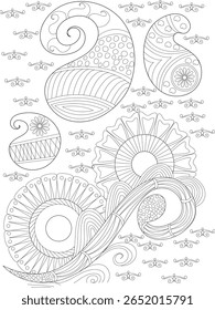 Beautiful hand-drawn paisley pattern in monochrome line art, ideal for adult coloring pages, vintage-inspired designs, and decorative backgrounds.