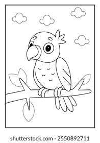 Beautiful Hand-Drawn Parrot Coloring Page Hand-Drawn Illustration