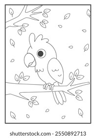 Beautiful Hand-Drawn Parrot Coloring Page Hand-Drawn Illustration