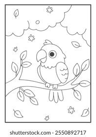 Beautiful Hand-Drawn Parrot Coloring Page Hand-Drawn Illustration