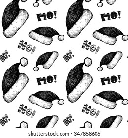Beautiful hand-drawn pattern of Santa Claus hat. Beautiful background for decoration New Year's gift, greeting card, paper. Ho-ho-ho