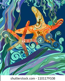 Beautiful hand-drawn pattern with seashells doodle. Nice aquatic ornament.