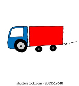 A Beautiful hand-drawn red and blue vector illustration of toy truck isolated on a white background