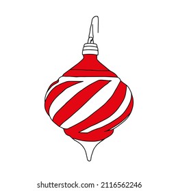 A Beautiful hand-drawn red and white vector illustration of one toy Christmas ball isolated on a white background