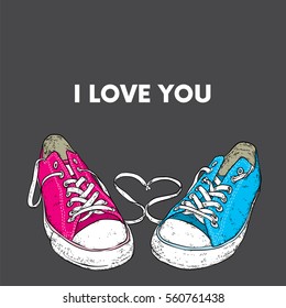 Beautiful hand-drawn sneakers. Vector illustration for a card or poster, print on clothes.