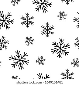 Beautiful hand-drawn snowflakes. Seamless pattern for a festive decoration. Vector.
