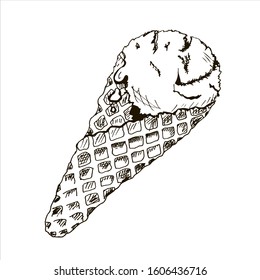 
beautiful hand-drawn soft ice cream in a waffle Cup. summer refreshing sweet dessert mpnpchrome vector illustration