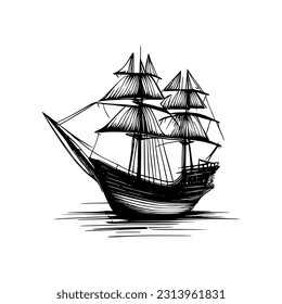 A beautiful hand-drawn vector design of a ship gracefully gliding on the serene sea