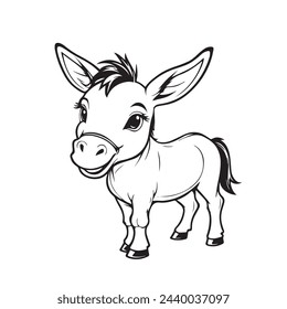 Beautiful hand-drawn vector illustration of funny donkey isolated on a white background for coloring book for children